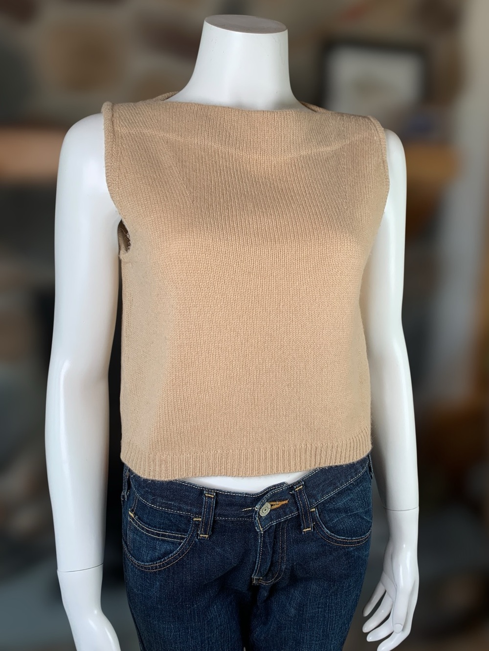 Ter et Bantine Italy Pure Camel Hair Sleeveless Bateau Neck Crop Top